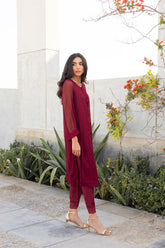 DA-1750 MAROON EMBROIDERED KURTA
